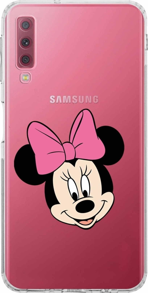 Samsung Galaxy A7 2018 Kamera Korumalı Kapak Minnie Mouse Tasarımlı Şeffaf Kılıf
