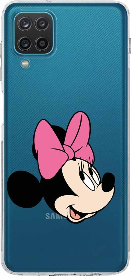 Samsung Galaxy A12 Kamera Korumalı Kapak Minnie Mouse Tasarımlı Şeffaf Kılıf