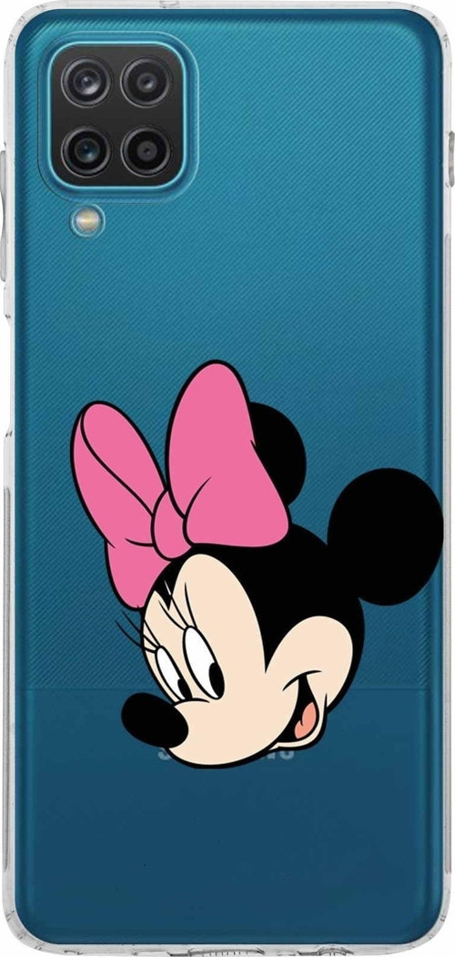Samsung Galaxy A12 Kamera Korumalı Kapak Minnie Mouse Tasarımlı Şeffaf Kılıf