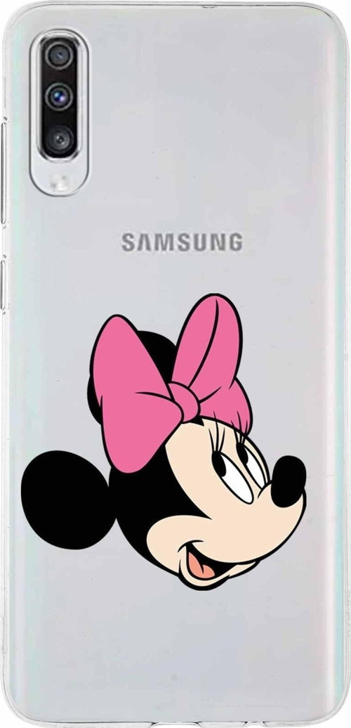 Samsung Galaxy A70S Kapak Minnie Mouse Tasarımlı Şeffaf Silikon Kılıf