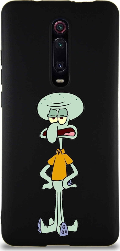 Xiaomi Mi 9T Soft Premier Kapak Squidward Dokunaç Tasarımlı Silikon Kılıf - Siyah