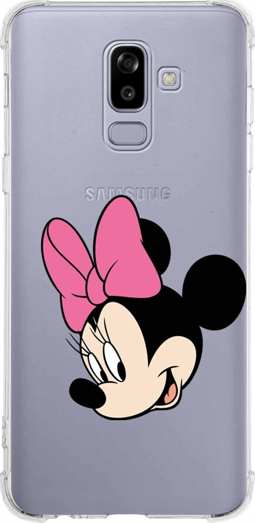 Samsung Galaxy J8 (2018) Köşe Korumalı Antişok Kapak Minnie Mouse Tasarımlı Şeffaf Kılıf