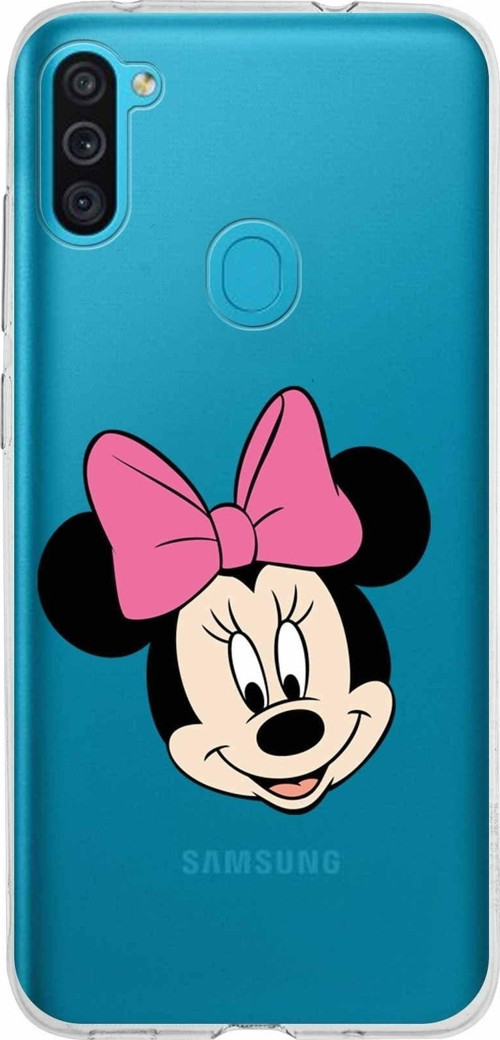 Samsung Galaxy M11 Kapak Minnie Mouse Tasarımlı Şeffaf Silikon Kılıf