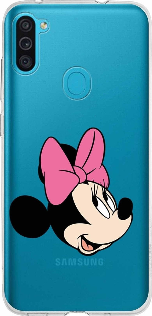 Samsung Galaxy M11 Kapak Minnie Mouse Tasarımlı Şeffaf Silikon Kılıf