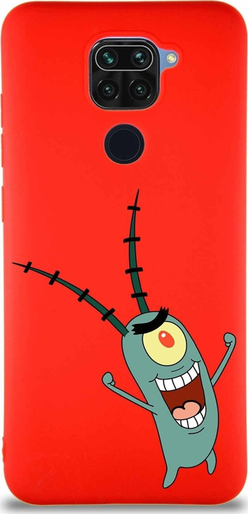 Xiaomi Redmi Note 9 Soft Premier Kapak Plankton Tasarımlı Silikon Kılıf - Kırmızı