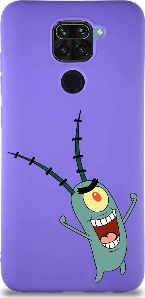 Xiaomi Redmi Note 9 Soft Premier Kapak Plankton Tasarımlı Silikon Kılıf - Mor