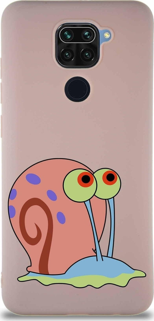 Xiaomi Redmi Note 9 Soft Premier Kapak Salyangoz Gary Tasarımlı Silikon Kılıf - Pudra