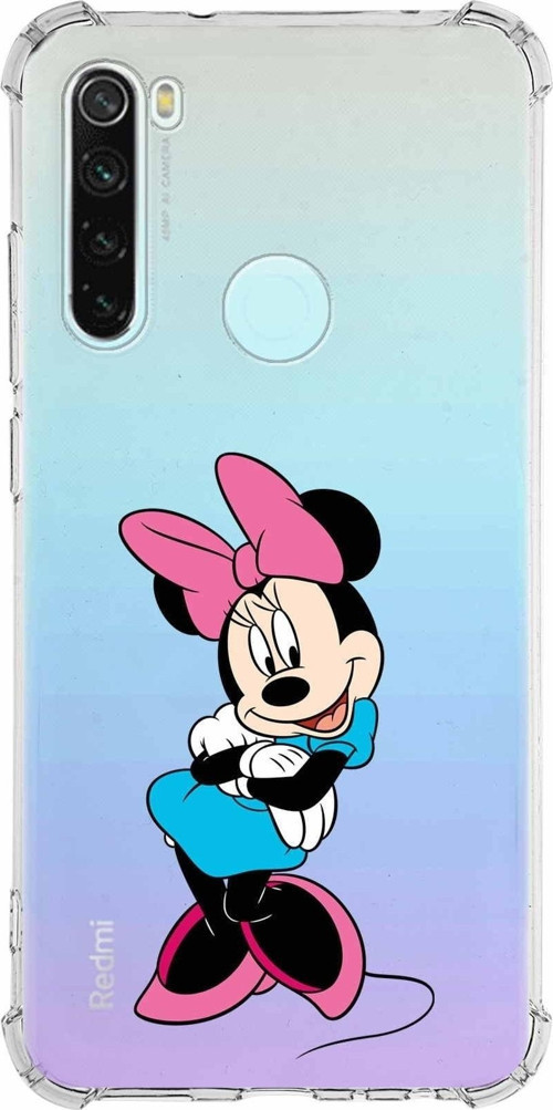 Xiaomi Redmi Note 8 Köşe Korumalı Antişok Kapak Minnie Mouse Tasarımlı Şeffaf Kılıf