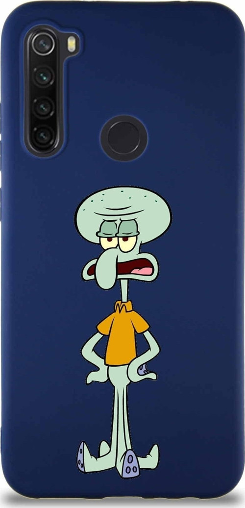 Xiaomi Redmi Note 8 Soft Premier Kapak Squidward Dokunaç Tasarımlı Silikon Kılıf - Lacivert