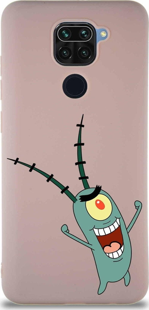 Xiaomi Redmi Note 9 Soft Premier Kapak Plankton Tasarımlı Silikon Kılıf - Pudra