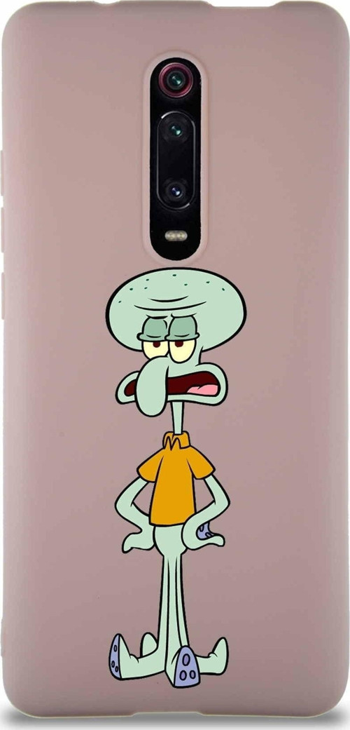 Xiaomi Mi 9T Soft Premier Kapak Squidward Dokunaç Tasarımlı Silikon Kılıf - Pudra