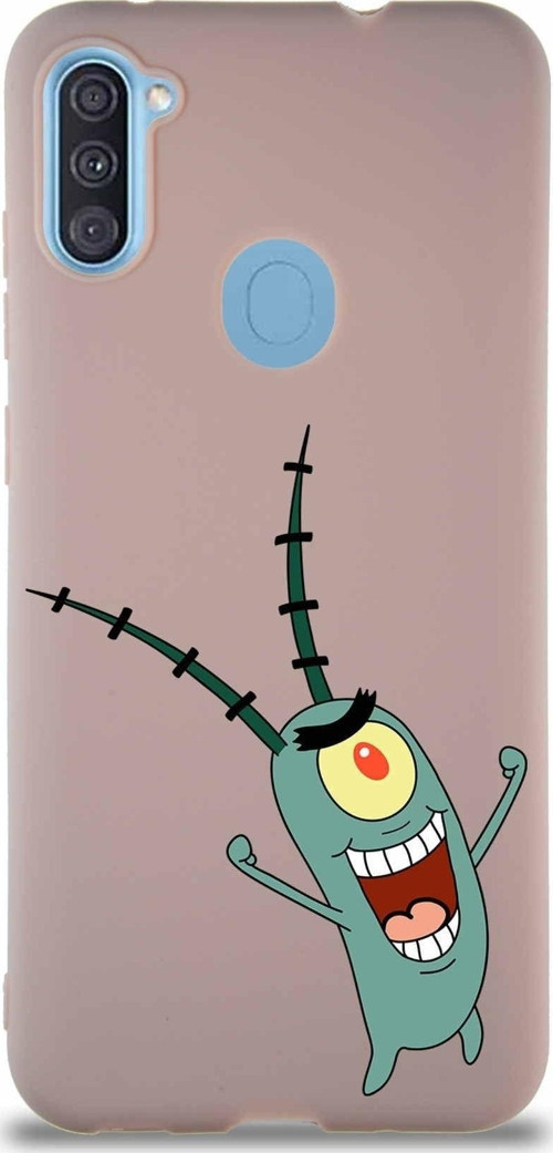 Samsung Galaxy M11 Soft Premier Kapak Plankton Tasarımlı Silikon Kılıf - Pudra