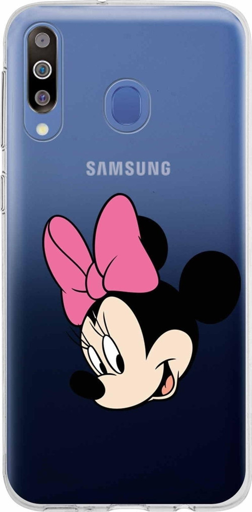 Samsung Galaxy M30 Kapak Minnie Mouse Tasarımlı Şeffaf Silikon Kılıf