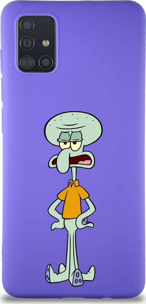 Samsung Galaxy M31S Soft Premier Kapak Squidward Dokunaç Tasarımlı Silikon Kılıf - Mor