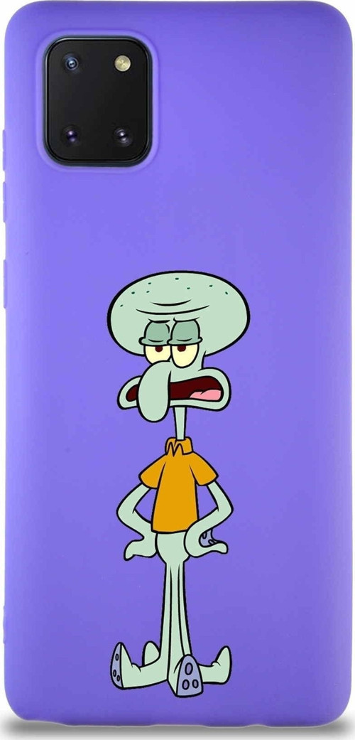 Samsung Galaxy Note 10 Lite Soft Premier Kapak Squidward Dokunaç Tasarımlı Silikon Kılıf - Mor
