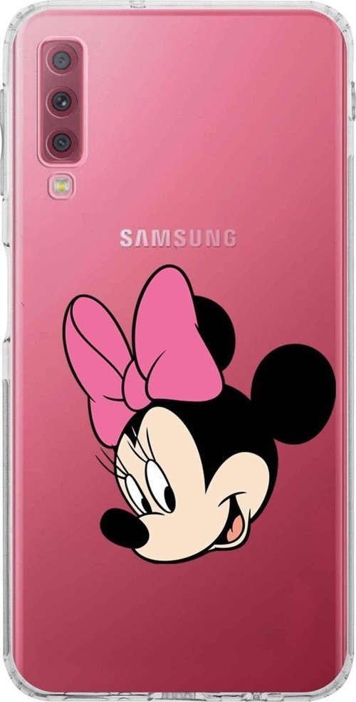 Samsung Galaxy A7 2018 Kamera Korumalı Kapak Minnie Mouse Tasarımlı Şeffaf Kılıf