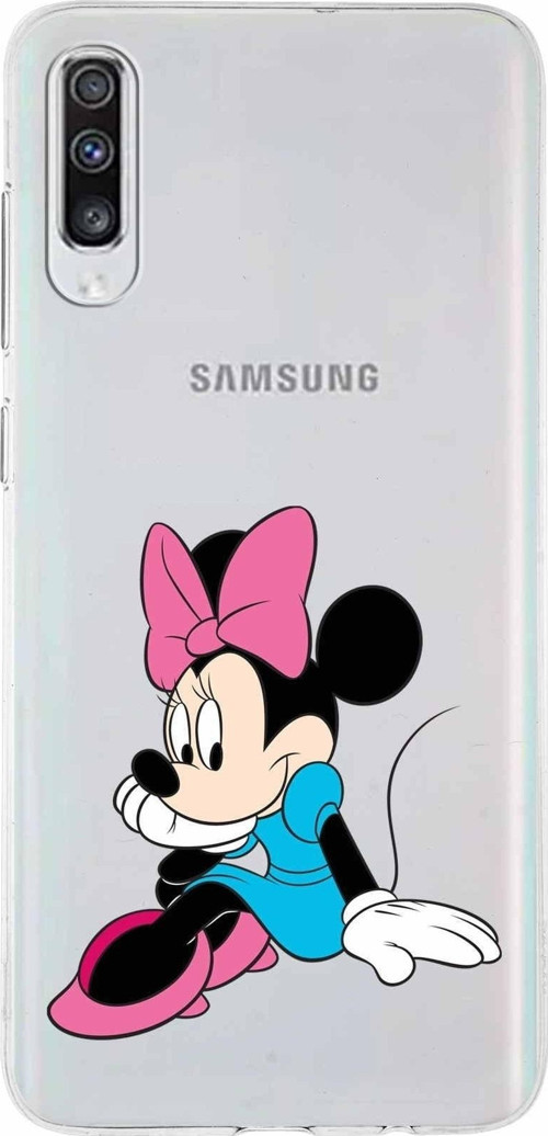Samsung Galaxy A70S Kapak Minnie Mouse Tasarımlı Şeffaf Silikon Kılıf