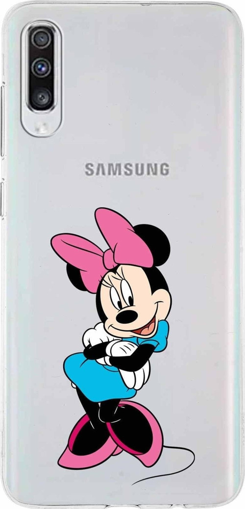 Samsung Galaxy A70S Kapak Minnie Mouse Tasarımlı Şeffaf Silikon Kılıf