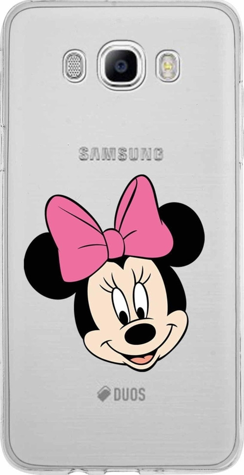 Samsung Galaxy J7 2016 Kapak Minnie Mouse Tasarımlı Şeffaf Silikon Kılıf