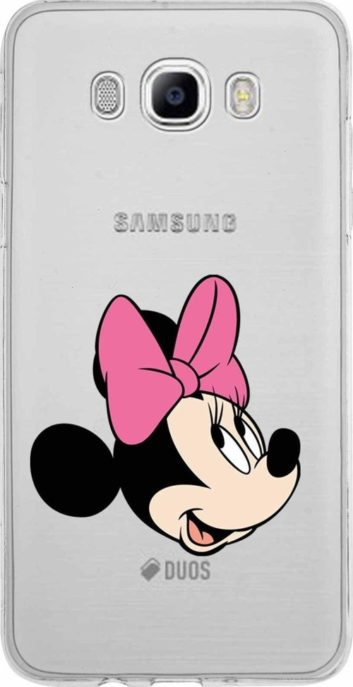 Samsung Galaxy J7 2016 Kapak Minnie Mouse Tasarımlı Şeffaf Silikon Kılıf