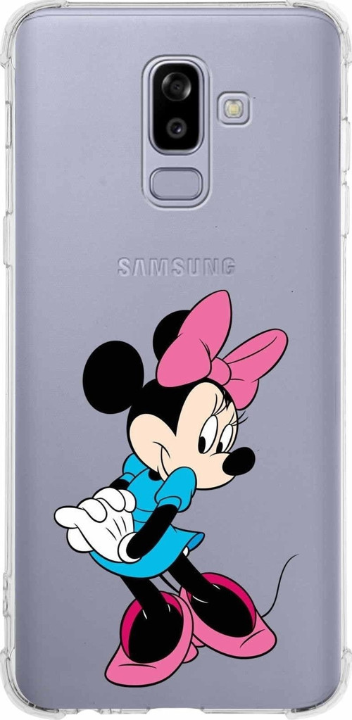 Samsung Galaxy J8 (2018) Köşe Korumalı Antişok Kapak Minnie Mouse Tasarımlı Şeffaf Kılıf