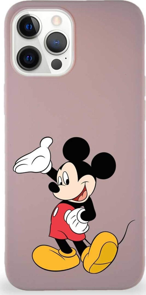 Apple Iphone 12 Pro Max Soft Premier Kapak Mickey Mouse-C Tasarımlı Silikon Kılıf - Pudra