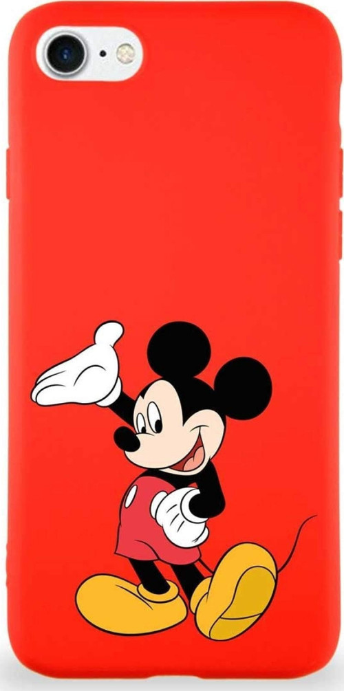 Iphone Se 2022 Uyumlu Soft Premier Kapak Mickey Mouse-C Tasarımlı Silikon Kılıf - Kırmızı