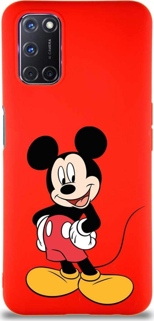 Oppo A52 Soft Premier Kapak Mickey Mouse-E Tasarımlı Silikon Kılıf - Kırmızı