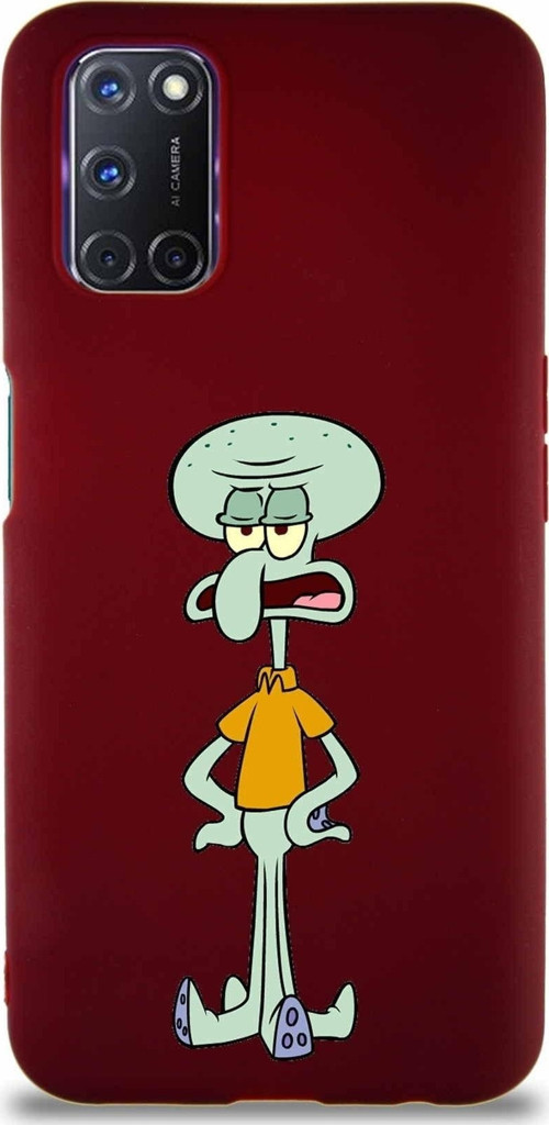 Oppo A72 Soft Premier Kapak Squidward Dokunaç Tasarımlı Silikon Kılıf - Mürdüm