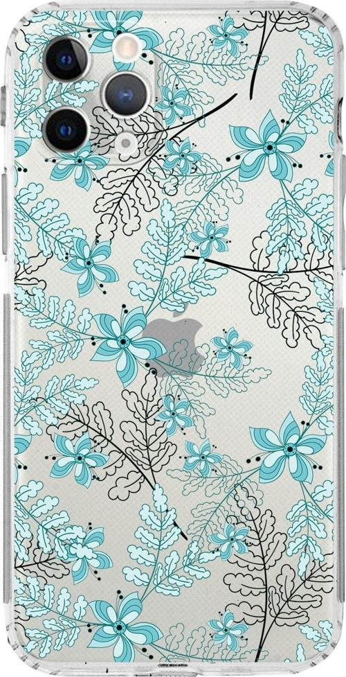 Apple Iphone 11 Pro Maxkamera Korumalı Kapak Floral Su Yeşili Tasarımlı Şeffaf Kılıf