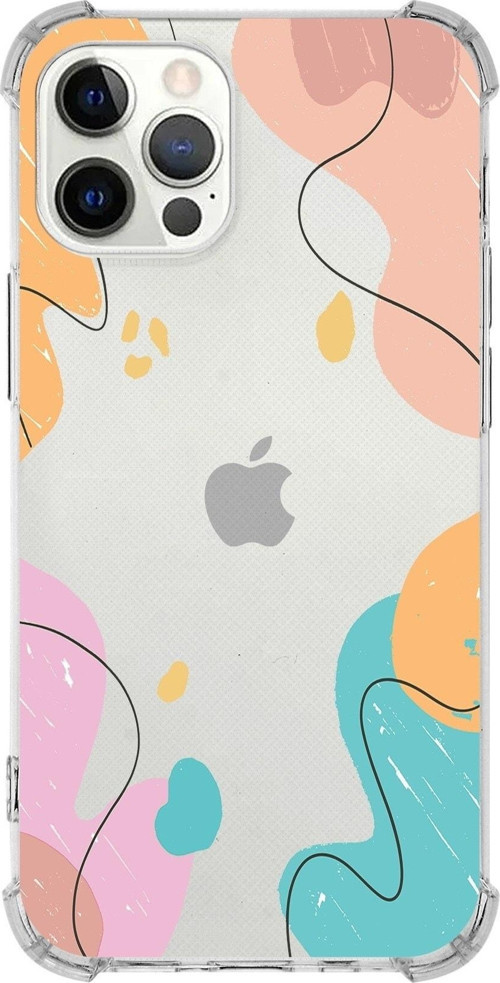 Apple Iphone 12 Promax Uyumlu Köşe Korumalı Antişok Kapak Karışık Renkler Tasarımlı Şeffaf Kılıf