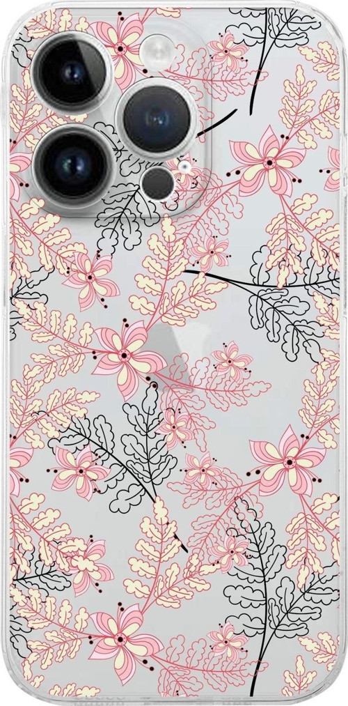 Apple Iphone 14 Pro Max Uyumlu Kamera Korumalı Kapak Floral Kırmızı Tasarımlı Şeffafkılıf