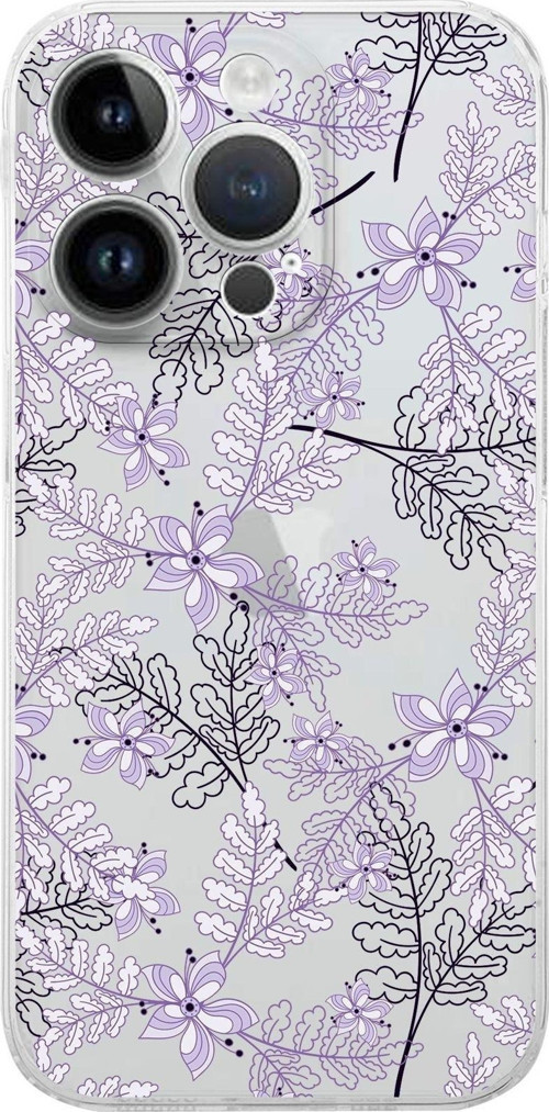 Apple Iphone 14 Pro Max Uyumlu Kamera Korumalı Kapak Floral Lila Tasarımlı Şeffafkılıf