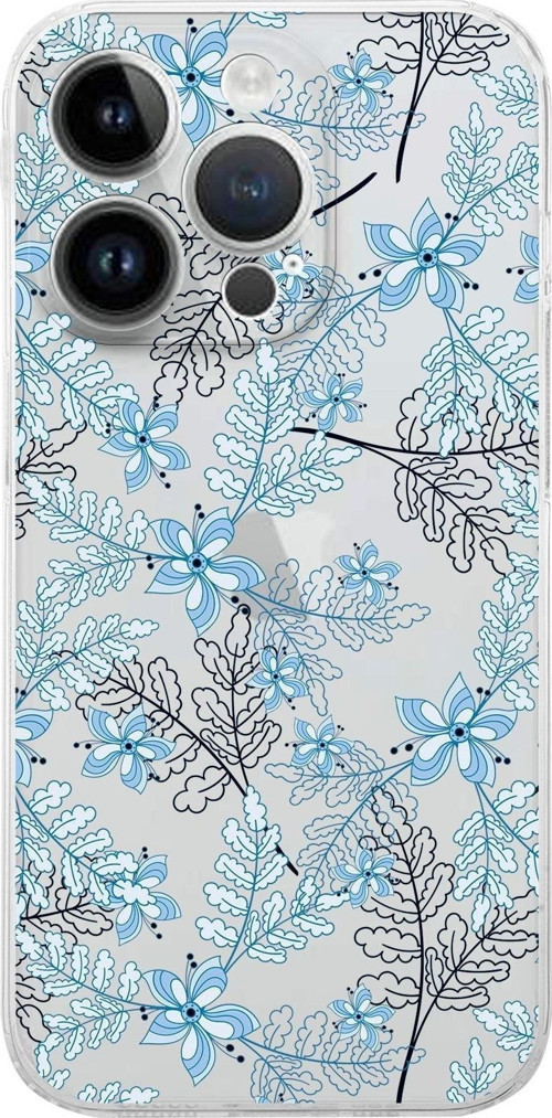 Apple Iphone 14 Pro Max Uyumlu Kamera Korumalı Kapak Floral Mavi Tasarımlı Şeffafkılıf