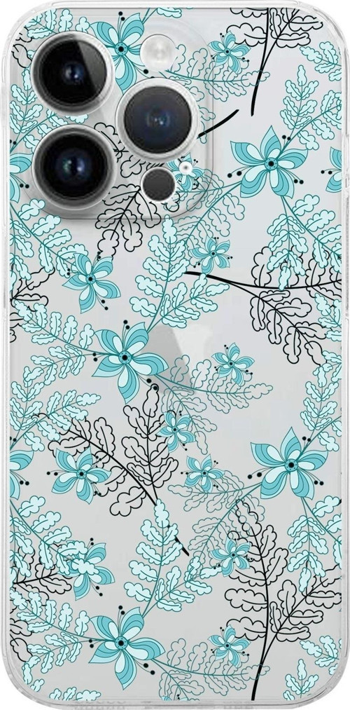 Apple Iphone 14 Pro Max Uyumlu Kamera Korumalı Kapak Floral Su Yeşili Tasarımlı Şeffafkılıf