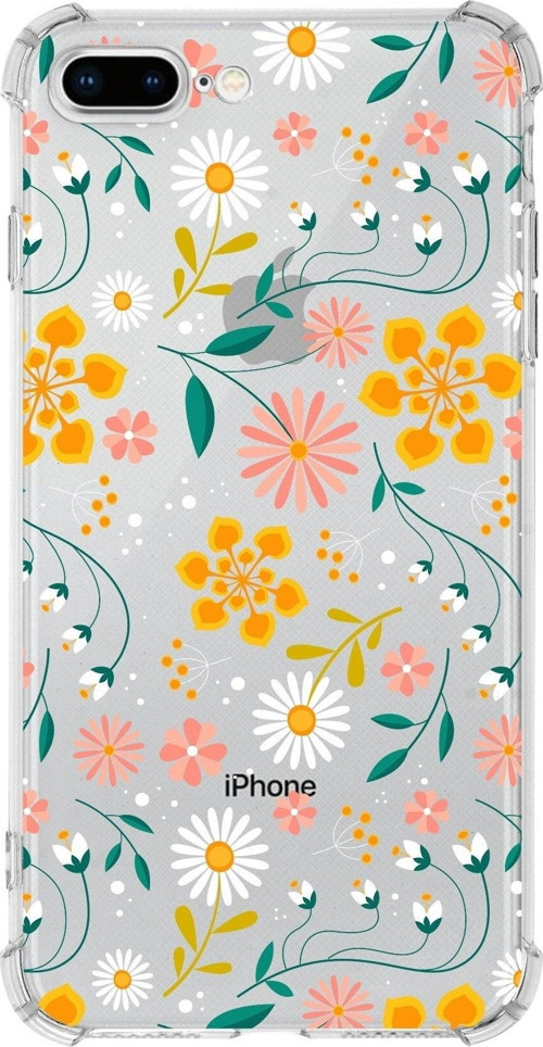 Apple Iphone 8 Plus Uyumlu Köşe Korumalı Antişok Kapak Çiçek Tasarımlı Şeffaf Kılıf