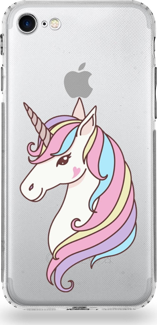 Apple Iphone 8 Uyumlu Kamera Korumalı Kapak Unicorn Tasarımlı Silikon Şeffaf Kılıf