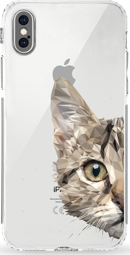 Apple Iphone X Uyumlu Kamera Korumalı Kapak Catface Tasarımlı Silikon Şeffaf Kılıf