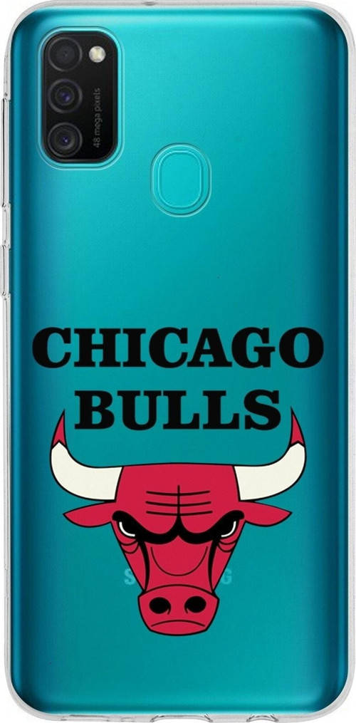 Galaxy M21 Uyumlu Kapak Chicago Bulls Tasarımlı Şeffaf Silikon Kılıf
