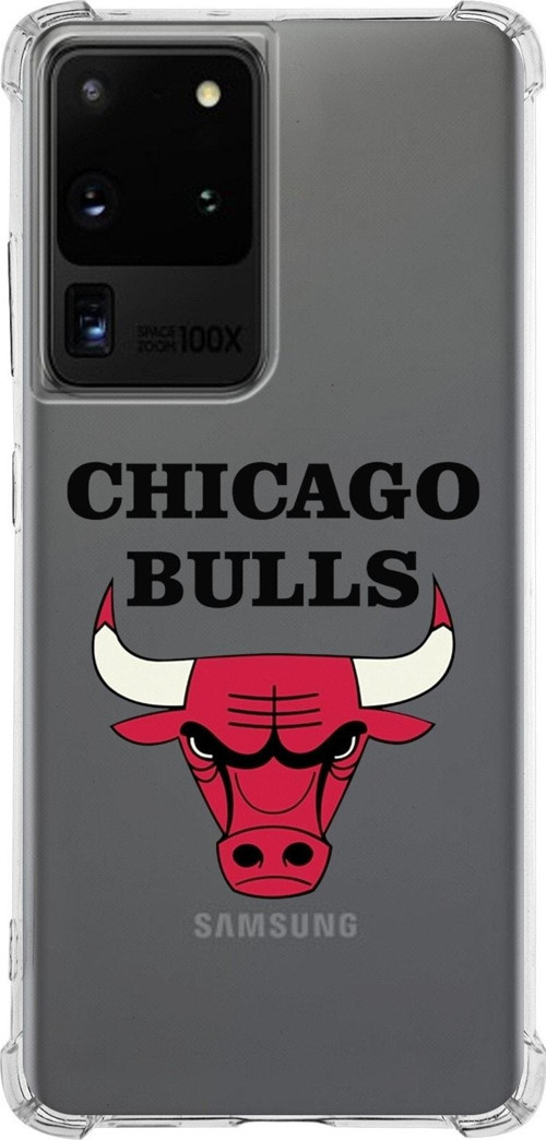 Galaxy S20 Ultra Uyumlu Köşe Korumalı Antişok Kapak Chicago Bulls Tasarımlı Şeffaf Silikon Kılıf