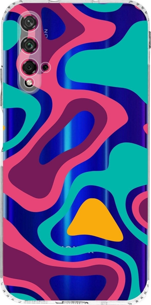 Huawei Honor 20 Kamera Korumalı Kapak Renkli Desen Tasarımlı Şeffaf Kılıf