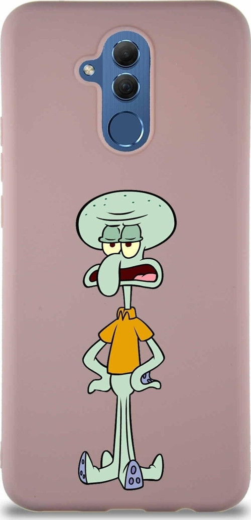 Huawei Mate 20 Lite Soft Premier Kapak Squidward Dokunaç Tasarımlı Silikon Kılıf - Pudra