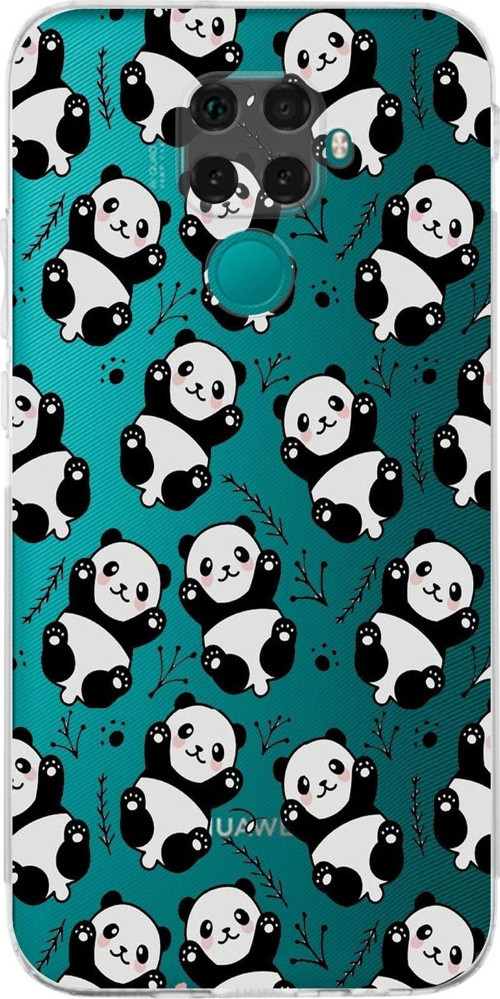 Huawei Mate 30 Lite Kamera Korumalı Kapak Panda Tasarımlı Şeffaf Kılıf