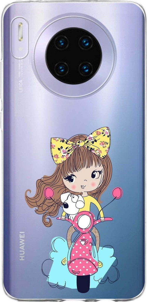 Huawei Mate 30 Uyumlu Kapak Vespagirl Tasarımlı Şeffaf Silikon Kılıf