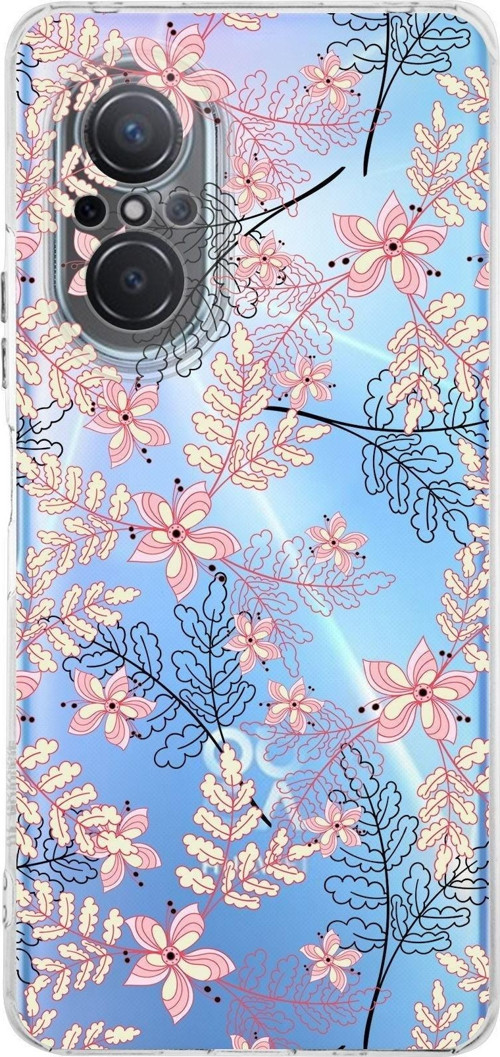 Huawei Nova 9 Se Kamera Korumalı Kapak Floral Kırmızı Tasarımlı Şeffaf Kılıf