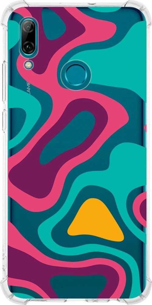 Huawei P Smart 2019 Köşe Korumalı Antişok Kapak Renkli Desen Tasarımlı Şeffaf Kılıf