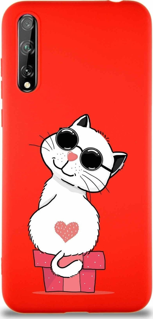 Huawei P Smart S Soft Premier Kapak Coolcat Tasarımlı Silikon Kılıf - Kırmızı