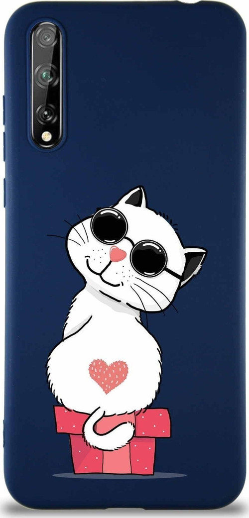 Huawei P Smart S Soft Premier Kapak Coolcat Tasarımlı Silikon Kılıf - Lacivert