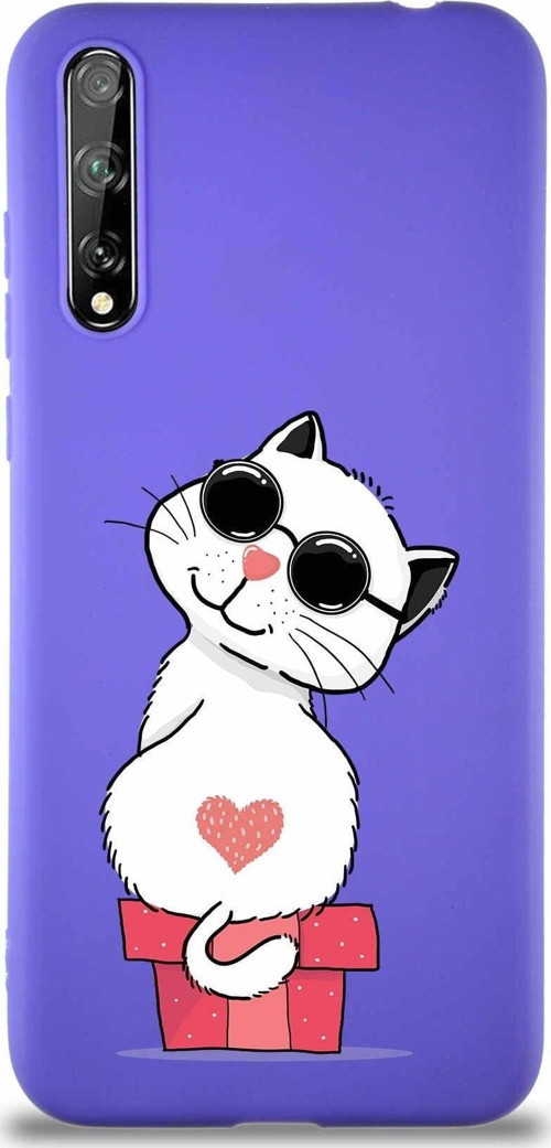 Huawei P Smart S Soft Premier Kapak Coolcat Tasarımlı Silikon Kılıf - Mor