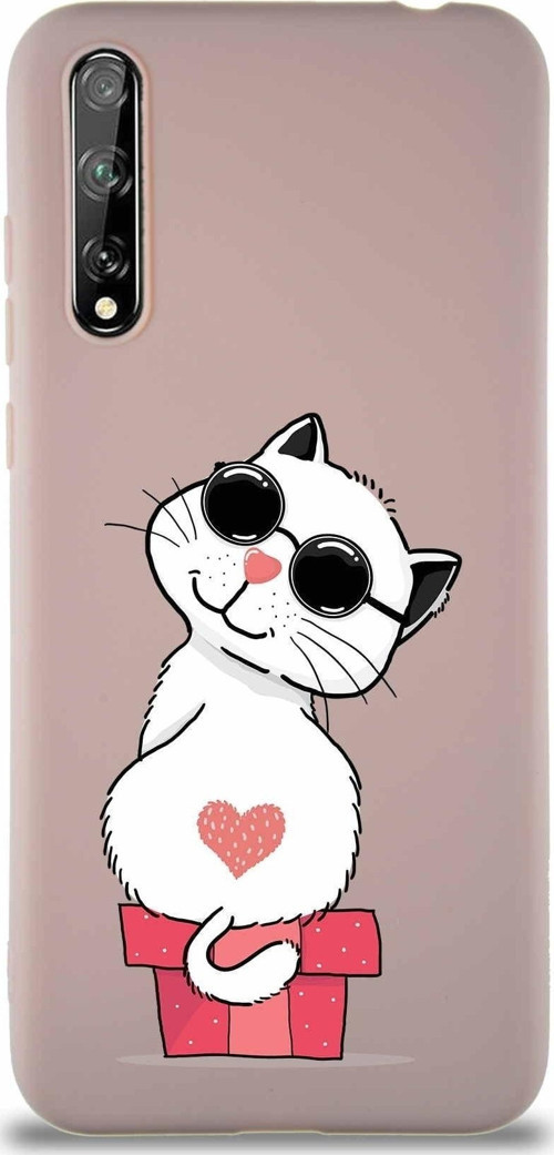 Huawei P Smart S Soft Premier Kapak Coolcat Tasarımlı Silikon Kılıf - Pudra